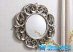 Pigura Cermin Bulat Ukiran Warna Silver