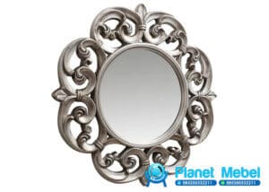 Pigura Cermin Bulat Ukiran Warna Silver